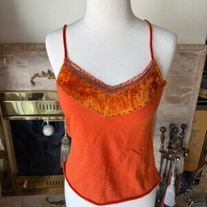 Vintage ZARA COLLECTION Orange Velvet Beaded Cami